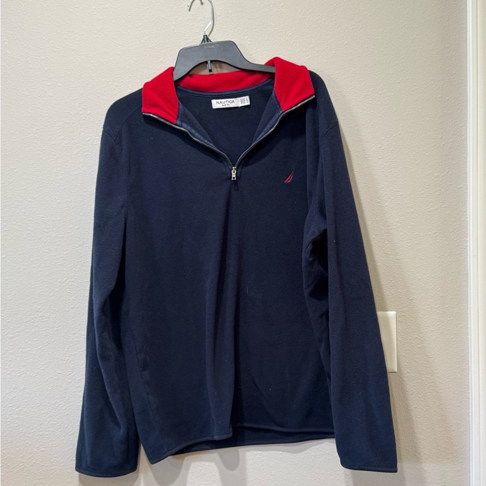 Nautica Navy Fleece Quarter-Zip with Red Collar